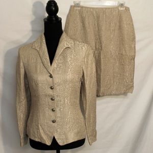 DANA BUCHMAN CREAM JACKET & PENCIL MINI SKIRT SUIT SIZE 4 EMBROIDERED BLAZER
